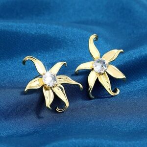 Kathrono Gold Floral Earrings with Crystal Accent